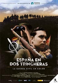 Cartel de España en dos trincheras, la guerra civil en color