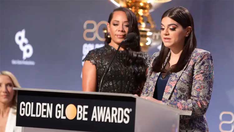 Selenis Leyva y Mayan Lopez en la lectura de las nominaciones de la 80ª edición de los Globos de Oro