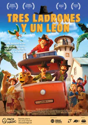 Cartel de Tres ladrones y un león