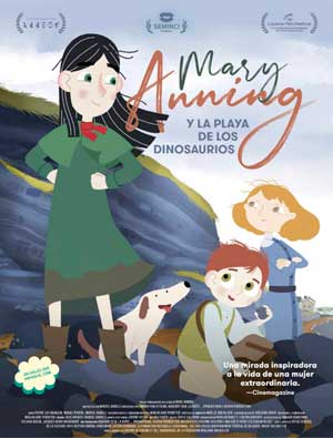 Cartel de Mary Anning y la playa de los dinosaurios