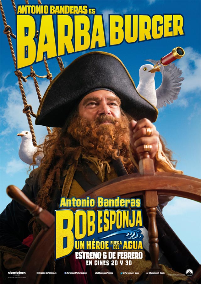 Bob Esponja: Un héroe fuera del agua - cartel Antonio Banderas es Barba Burguer