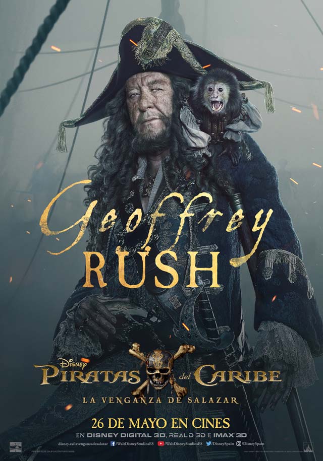 Piratas del Caribe: La venganza de Salazar - cartel Geoffrey Rush es Barbossa