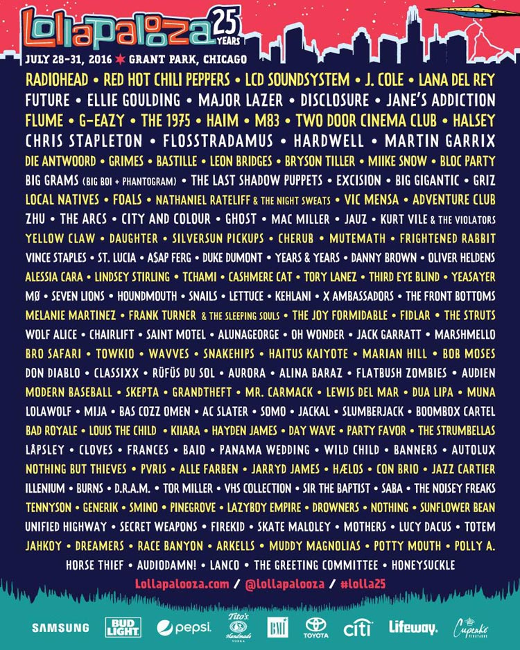 Cartel del festival de Lollapalooza 2016 - 25 aniversario