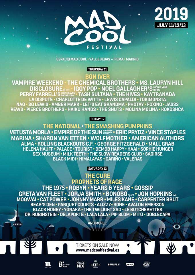 Mad Cool Festival Cartel por días edición 2019
