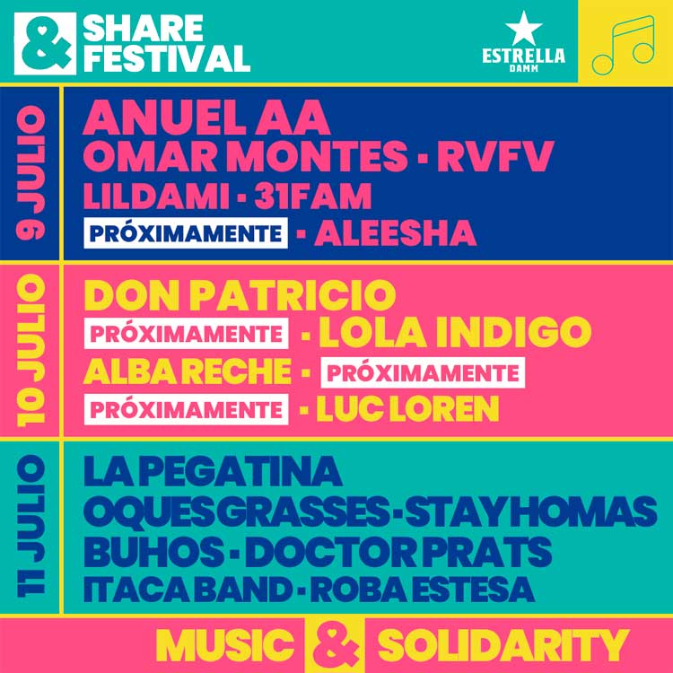 Share Festival Cartel por días edición 2021 / a 16 de julio de 2020