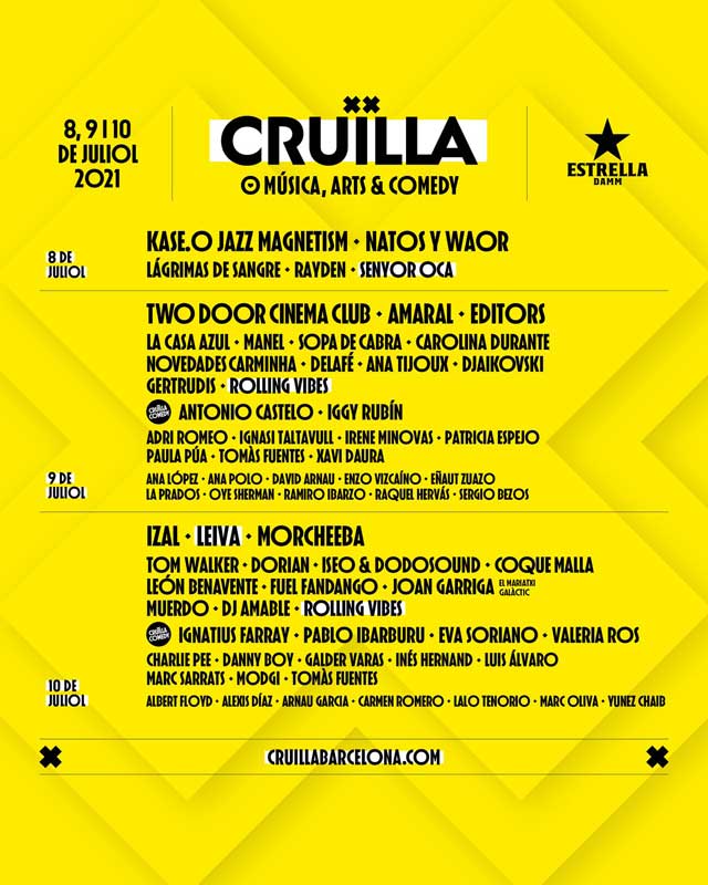 Festival Cruïlla Cartel por días edición 2021