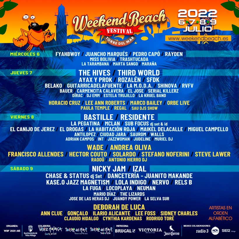 Weekend Beach Festival Cartel por días edición 2022