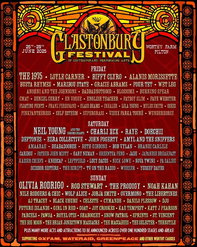 Glastonbury Cartel por días edición 2025