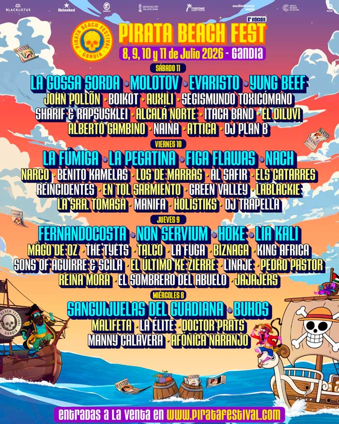 Pirata Beach Festival Cartel por días edición 2026