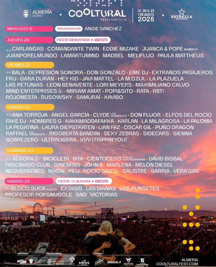 Cooltural Fest Cartel por días edición 2026