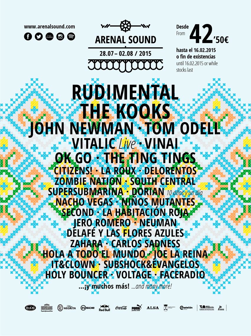 Cartel provisional del Arenal Sound 2015 a 3 de febrero