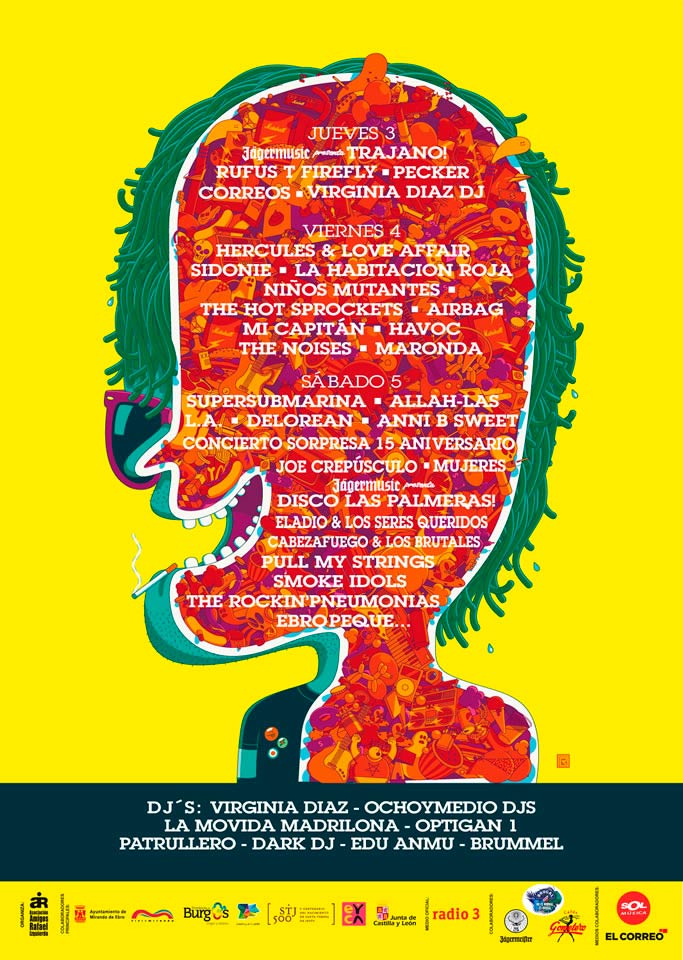Cartel por días de la edición 15 aniversario del Festival Ebrovisión en Miranda de Ebro