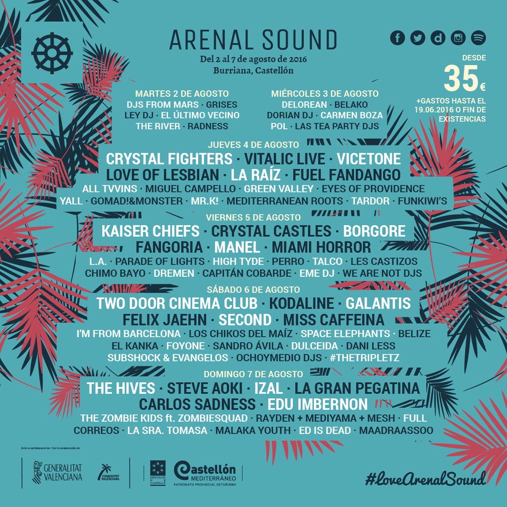Cartel por días del Arenal Sound 2016 a 16 de junio