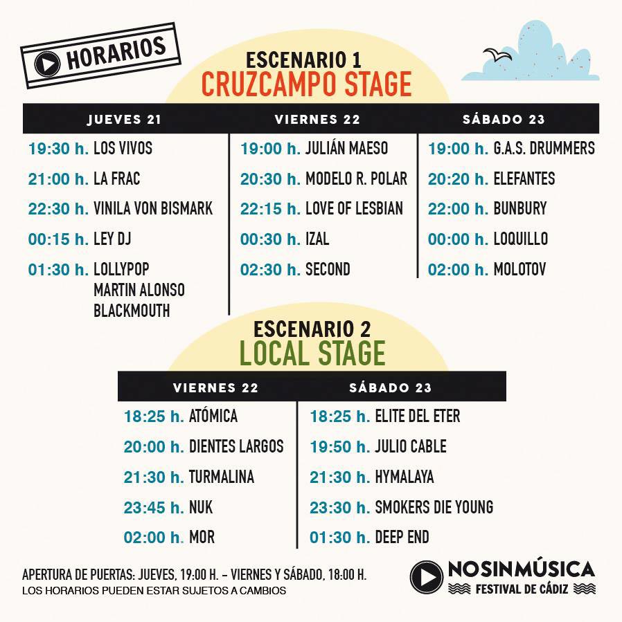 Horarios No sin Música Festival Cádiz 2016