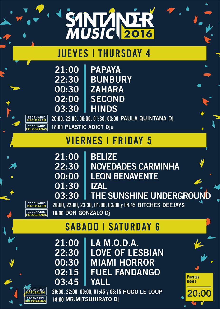 Horarios del Santander Music 2016