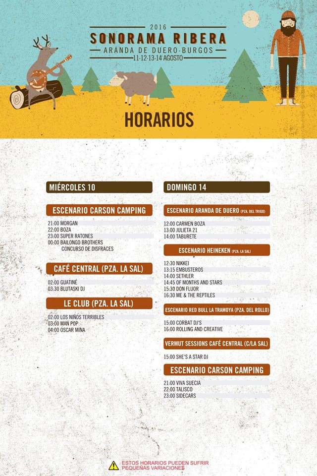 Sonorama Edición 2016, horarios domingo 14 y miércoles 10 de agosto