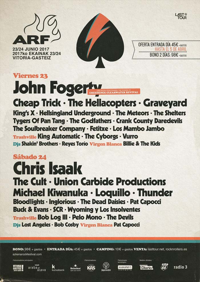 Azkena Rock Festival Cartel por días edición 2017