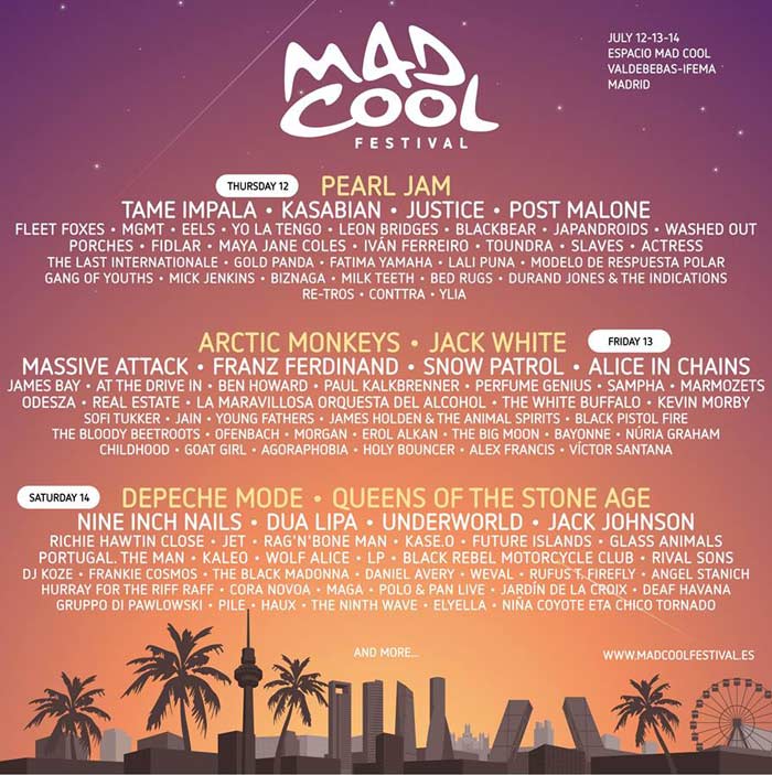 Mad Cool Festival Cartel por días edición 2018 / a 6 de febrero