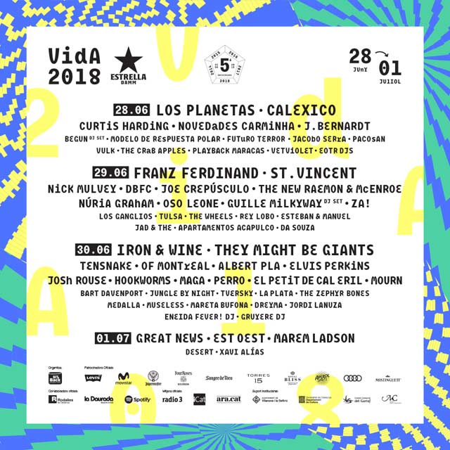 Vida Festival Cartel por días edición 2018