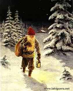 Papa Noel, repartiendo regalos en Navidad