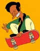Apu, saltando en monopatín