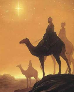 Los Reyes Magos en sus camellos